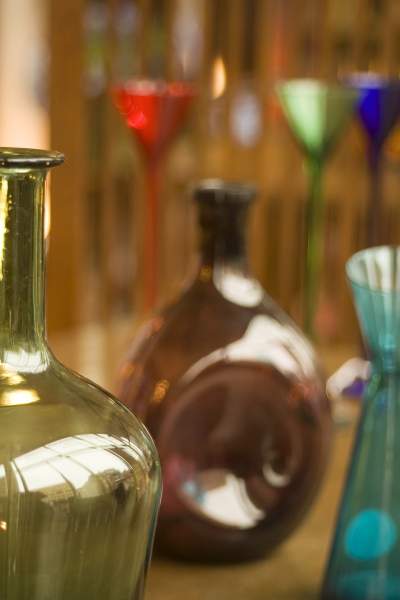 Glass vases in an antique shop