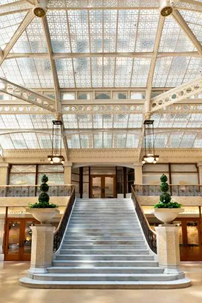 Interior of building with a large staircase