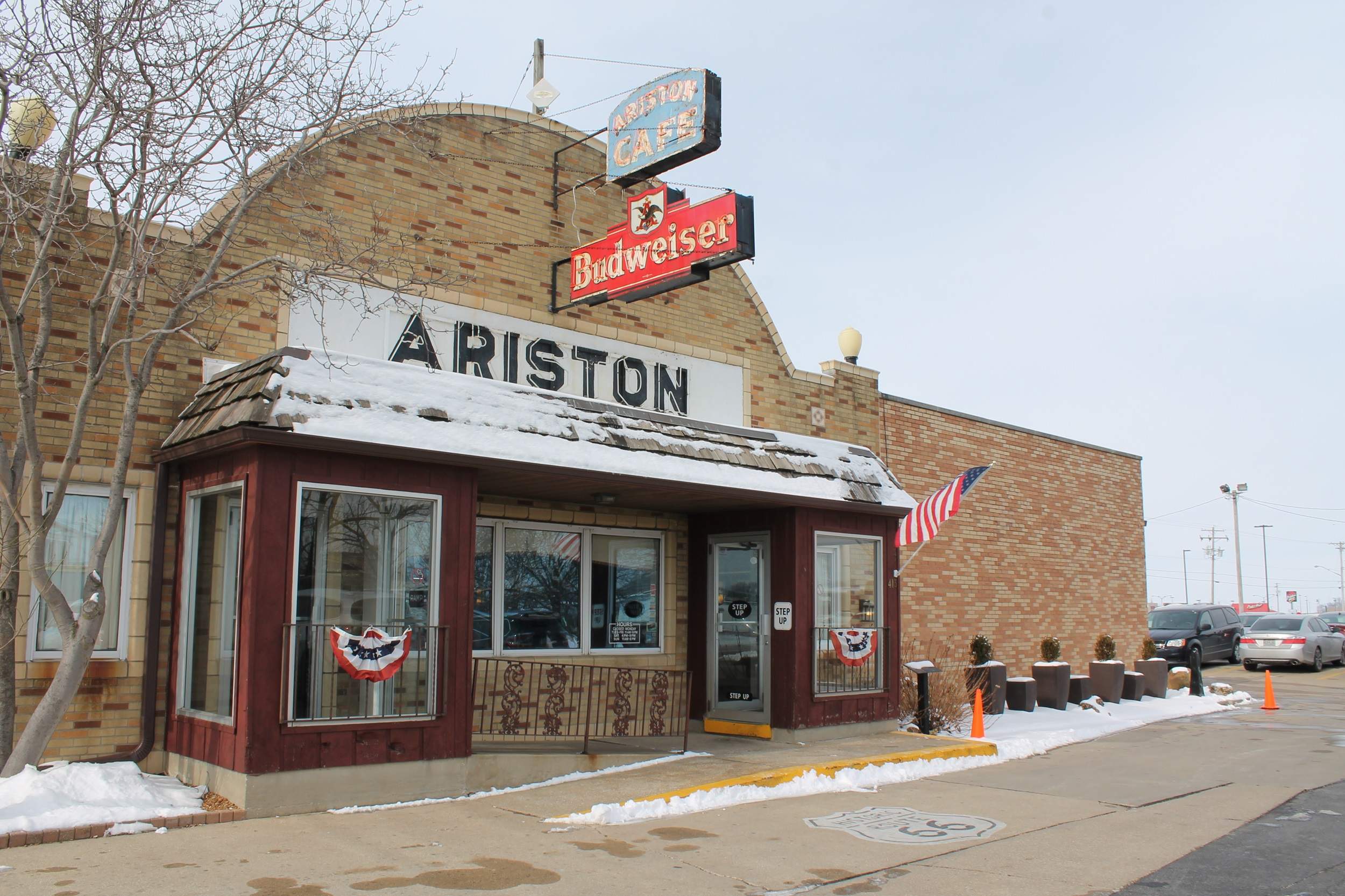 The front facade of the National Registry of Historic Places-listed Ariston Cafe in Litchfield