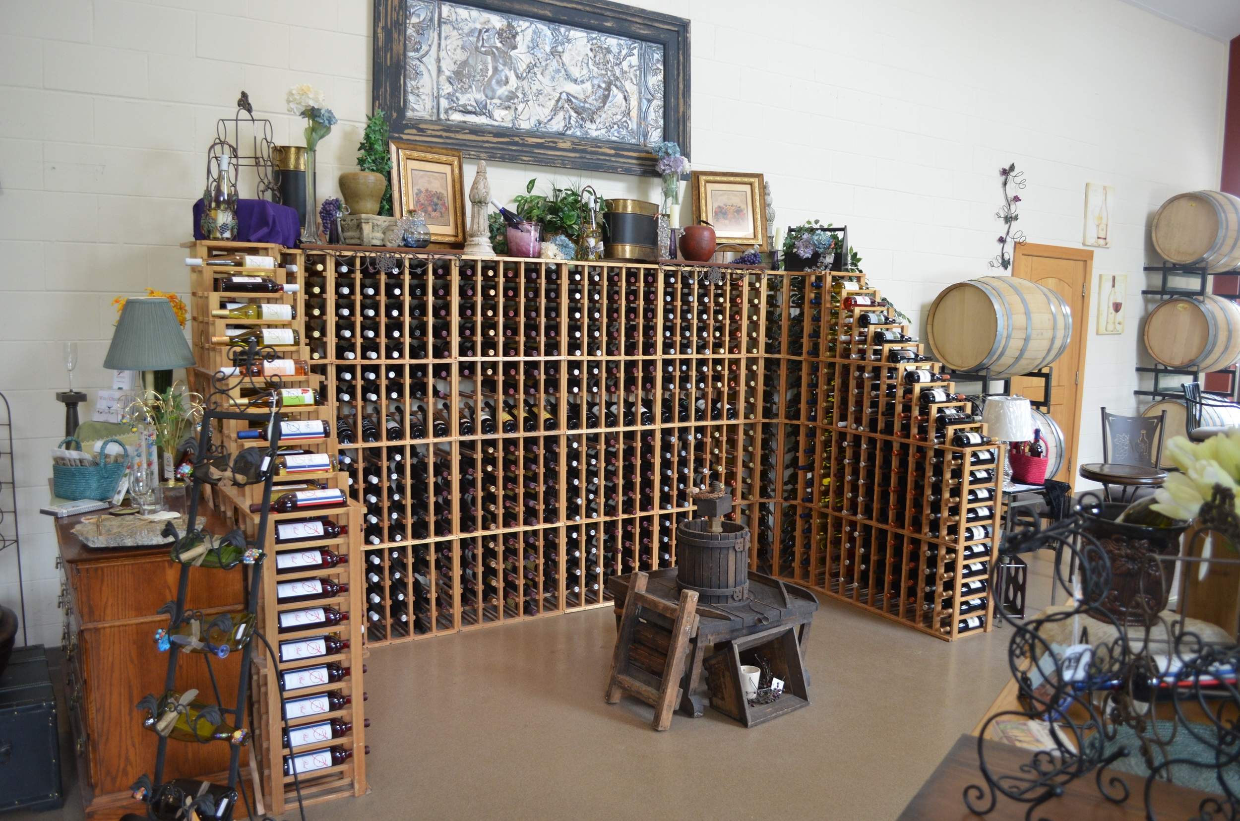 Racks of wine bottles on display at Fox Valley Winery