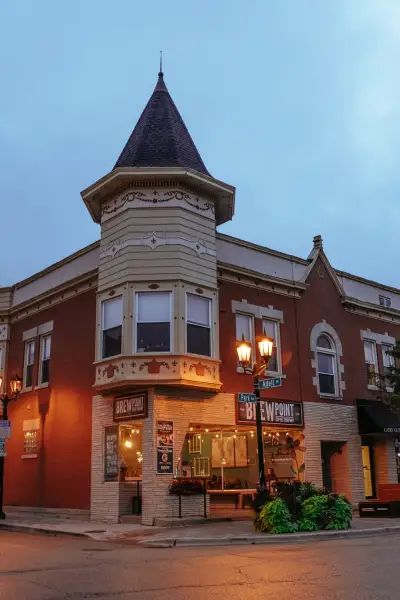 Corner building on a downtown street