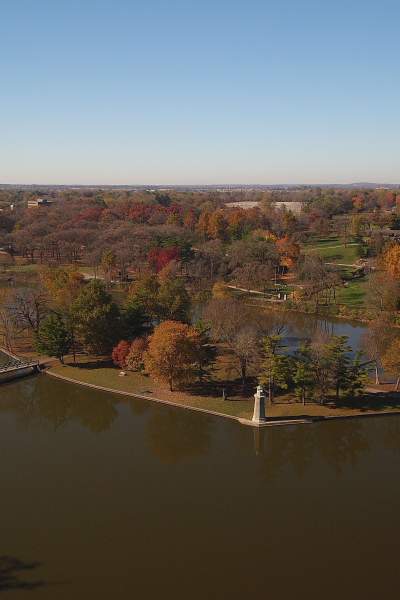 An aerial view of the Fox River, during fall