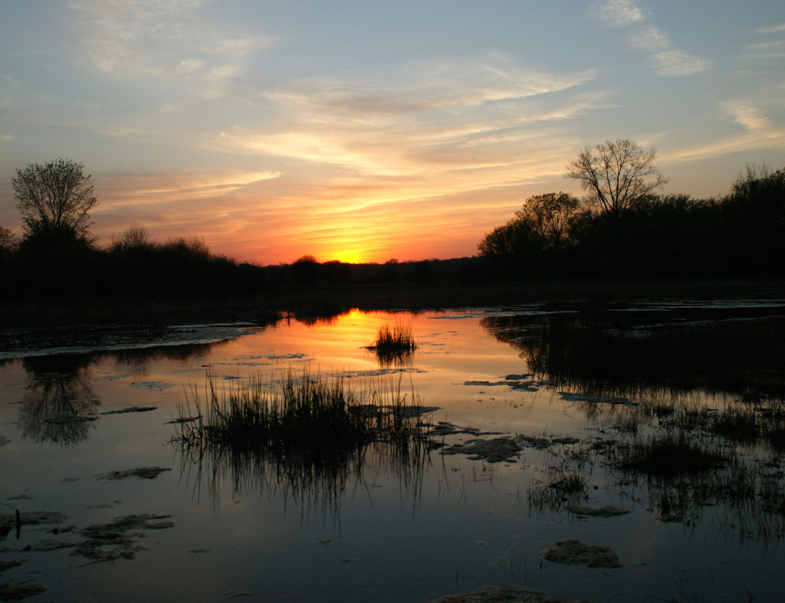 Sunset over the water at Chain O Lakes State Park in the Fox River Valley