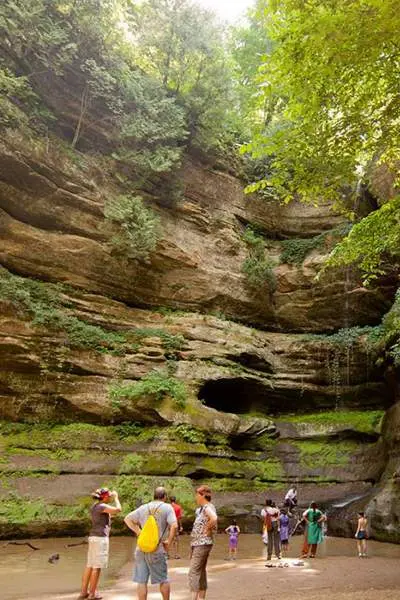 Hikers resting and admiring the waterfall