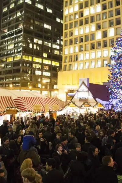 People at a night market during Holiday season.