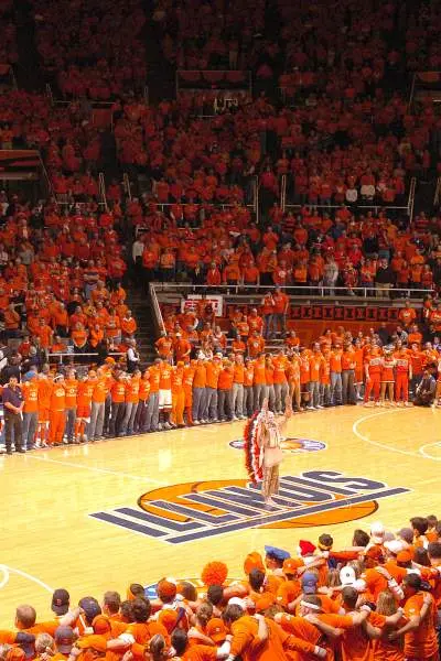 A pregame ceremony at a basketball game at state Farm Center in Champaign